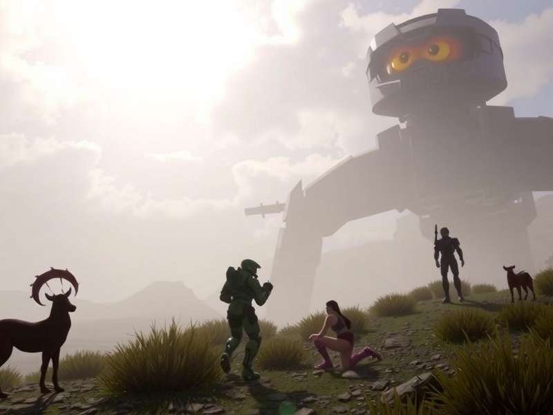 Master Chief overlooking Zeta Halo landscape