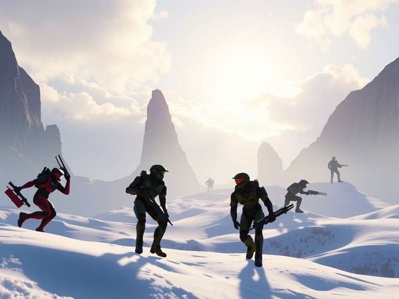 Halo Infinite Multiplayer Trailer Key Art - Spartans battling on a Banished-themed map