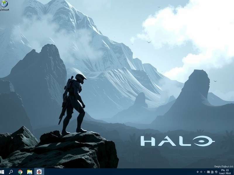 Master Chief overlooking Zeta Halo ring on a Windows PC screen