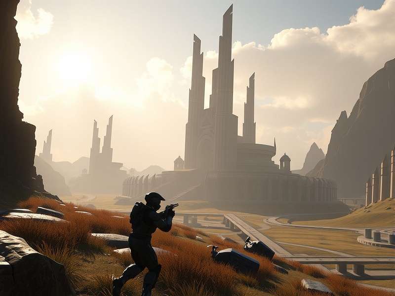 Master Chief in Halo Infinite campaign gameplay on Zeta Halo