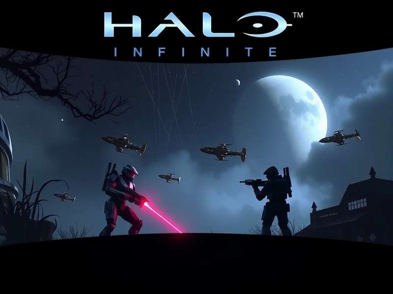 Two players enjoying Halo Infinite split-screen multiplayer on a large TV