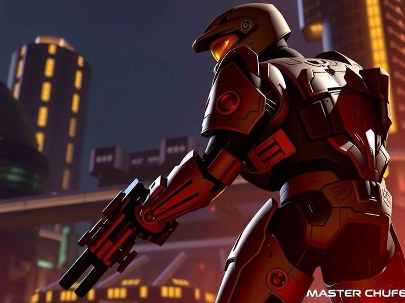 Master Chief looking over a Halo ring landscape