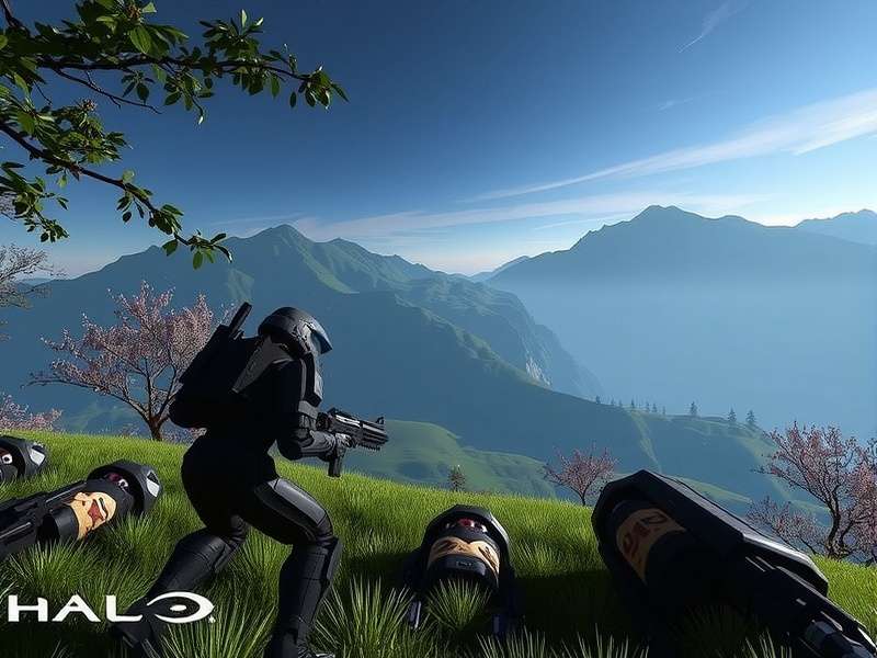 Spartan soldier in dynamic multiplayer combat scene on a sci-fi map