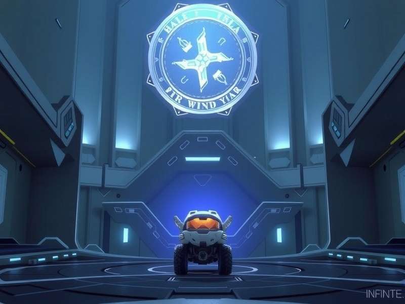 Master Chief looking at the damaged Zeta Halo ring in Halo Infinite