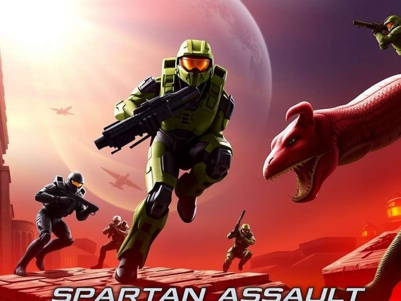 Top-down gameplay screenshot of Halo Spartan Assault showing a Spartan fighting Covenant forces