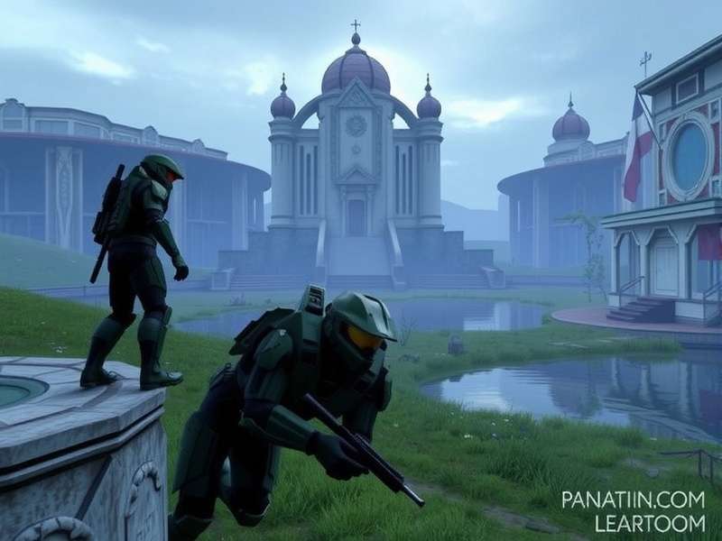 Master Chief and a Spartan-IV co-op player fighting Banished forces on a Halo ring
