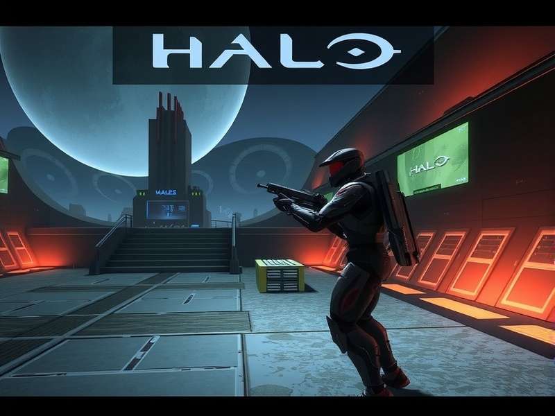 Epic Halo Infinite PC gameplay scene showing a Spartan overlooking a vast alien landscape