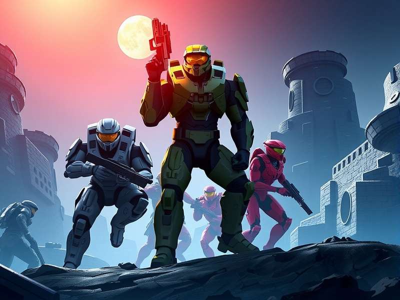 Abstract Forerunner architecture with glowing blue lines