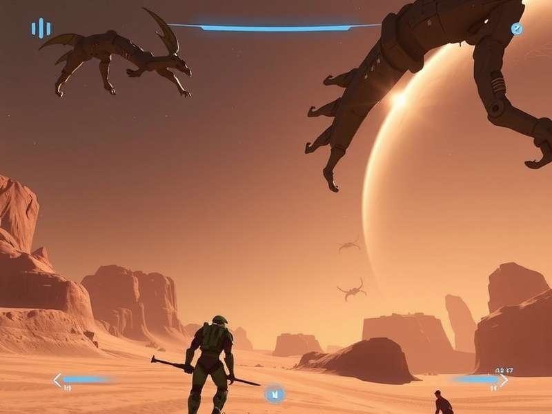 Spartan grappling towards the Bandana skull on a high Forerunner ledge in Halo Infinite