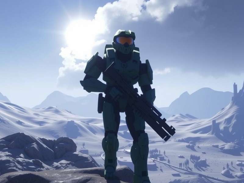Halo Infinite multiplayer action on the new Season 5 map showing a Spartan engaging Banished forces.