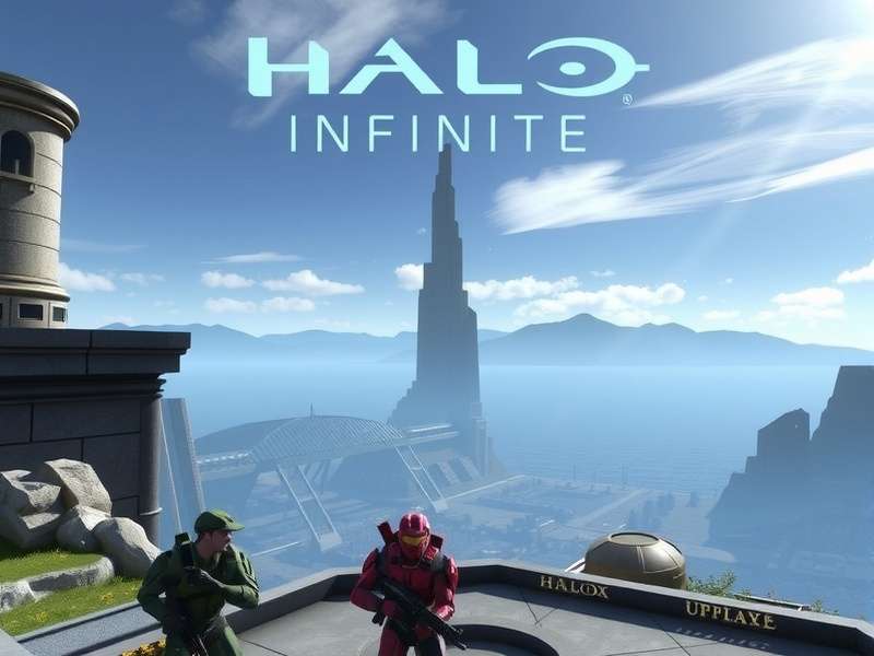 Two players enjoying Halo Infinite split-screen multiplayer on a large TV in a living room setup