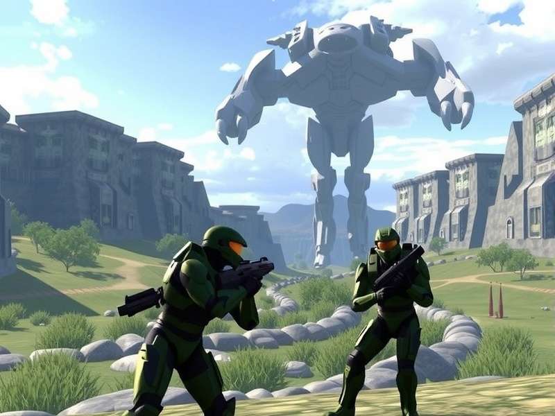 Halo Infinite multiplayer split screen gameplay showing two Spartan warriors in local co-op battle