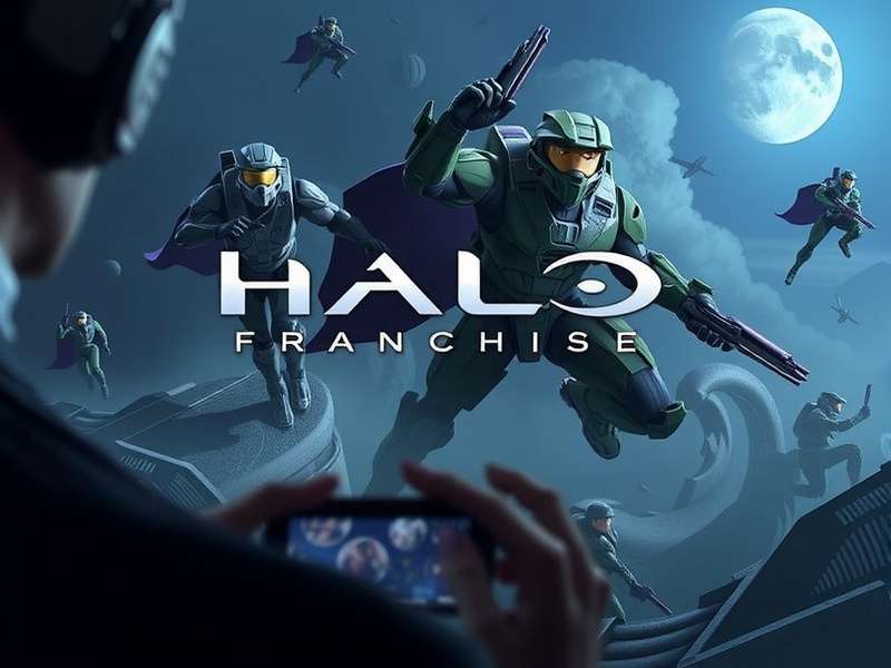 Halo Infinite Spartan standing on a rocky ridge overlooking Zeta Halo ring