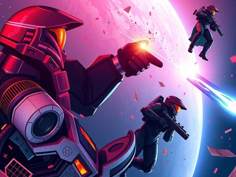 Halo Infinite – Master Chief standing on Zeta Halo with ringworld in the background