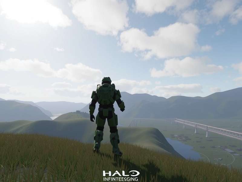 Halo Infinite running on a high-end gaming PC with ultrawide monitor, showing vibrant Zeta Halo landscape