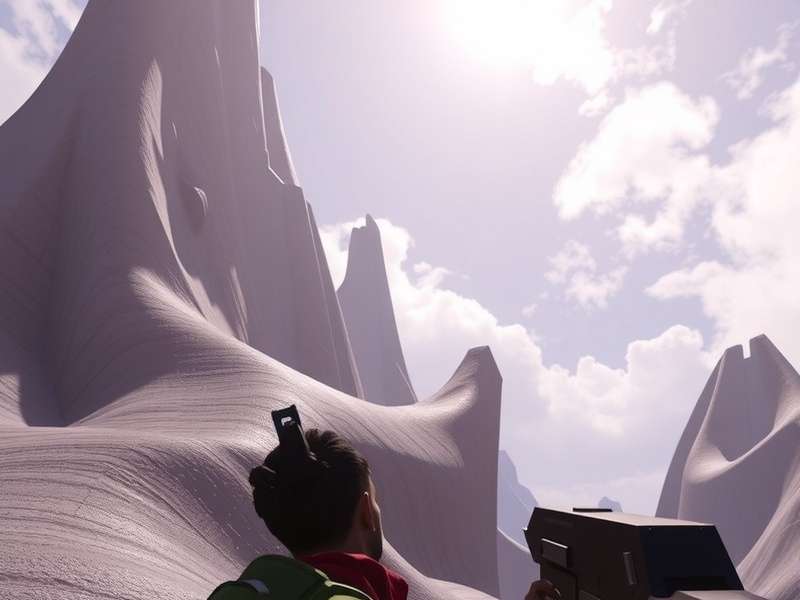 Halo Infinite Master Chief standing on Zeta Halo ring with energy sword and assault rifle