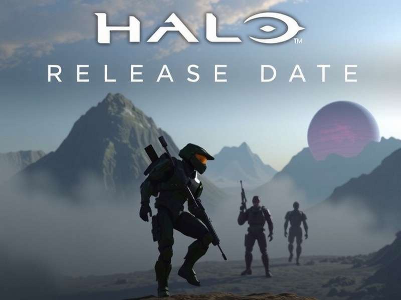 Halo Infinite Spartan standing on a futuristic battlefield with ring world backdrop