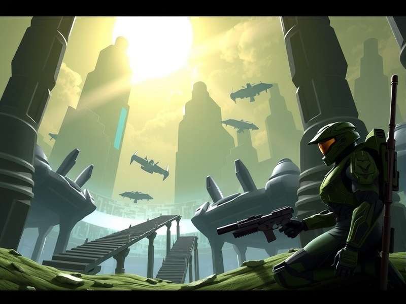Halo Infinite gameplay on a Windows PC setup with keyboard and mouse, showing the Zeta Halo ring in the background